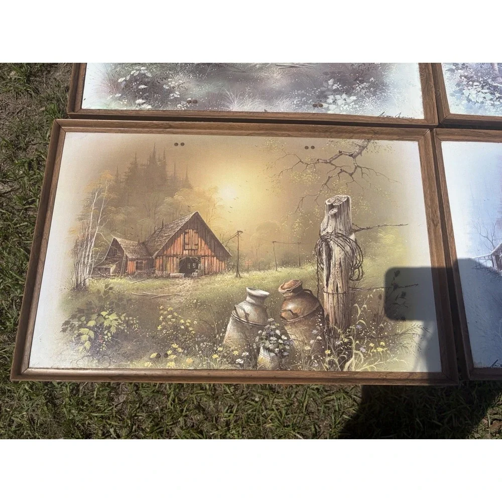 Vintage Set of 4 Andres Orpinas Folding TV Tray Tables Barn Farm Rustic Cabin